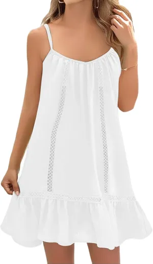 Women Swimsuit Cover Up Spaghetti Straps Sleeveless Dress Summer Beach Flowy Sundresses Bathing Suit Coverup