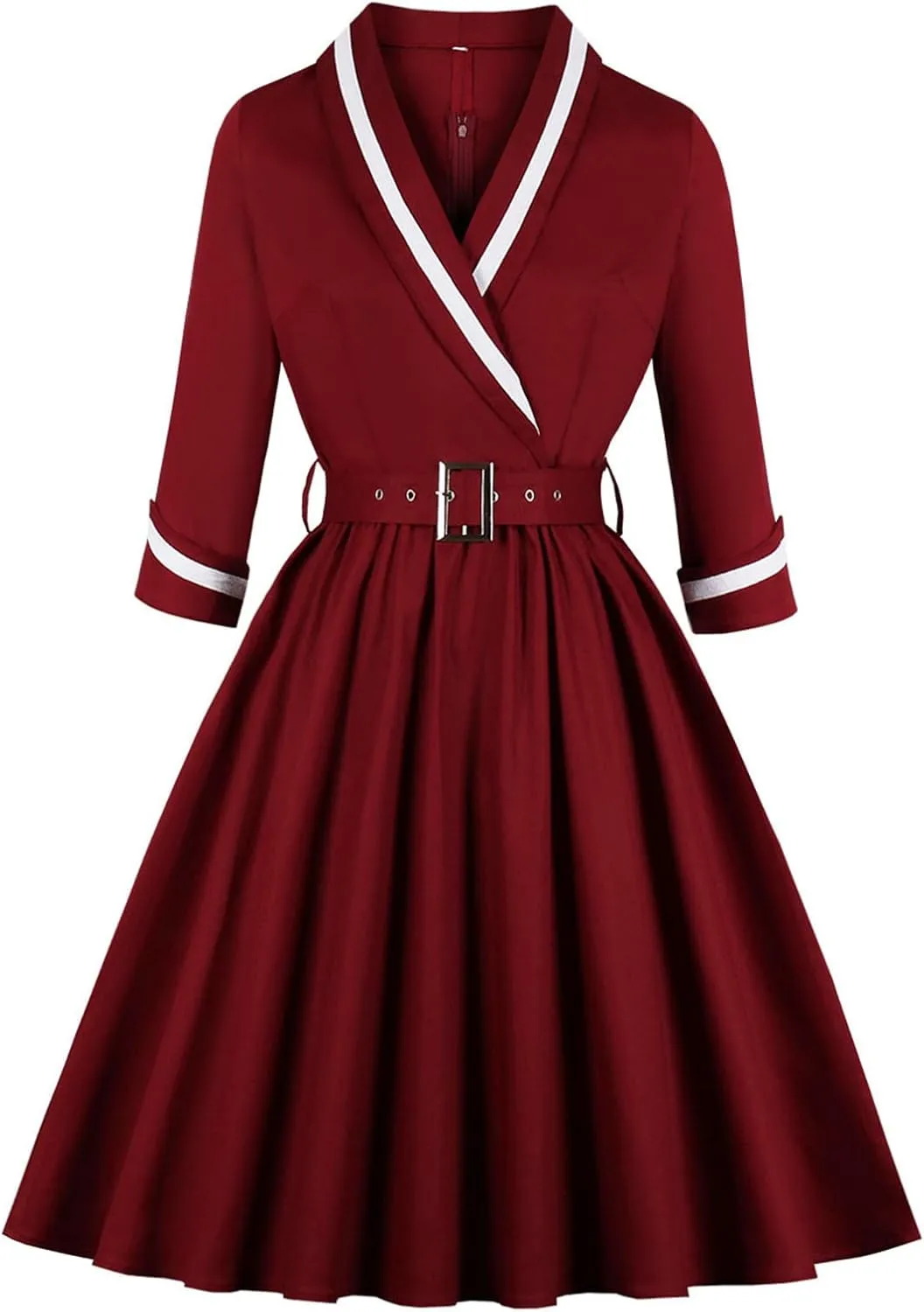 Women Vintage Evening Dress V Neck Long Sleeve Cocktail A Line Midi Gown Wedding Guest Bodycon Prom Dresses