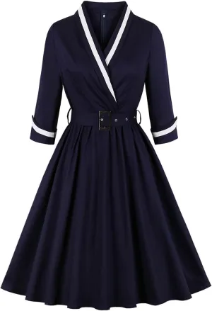 Women Vintage Evening Dress V Neck Long Sleeve Cocktail A Line Midi Gown Wedding Guest Bodycon Prom Dresses