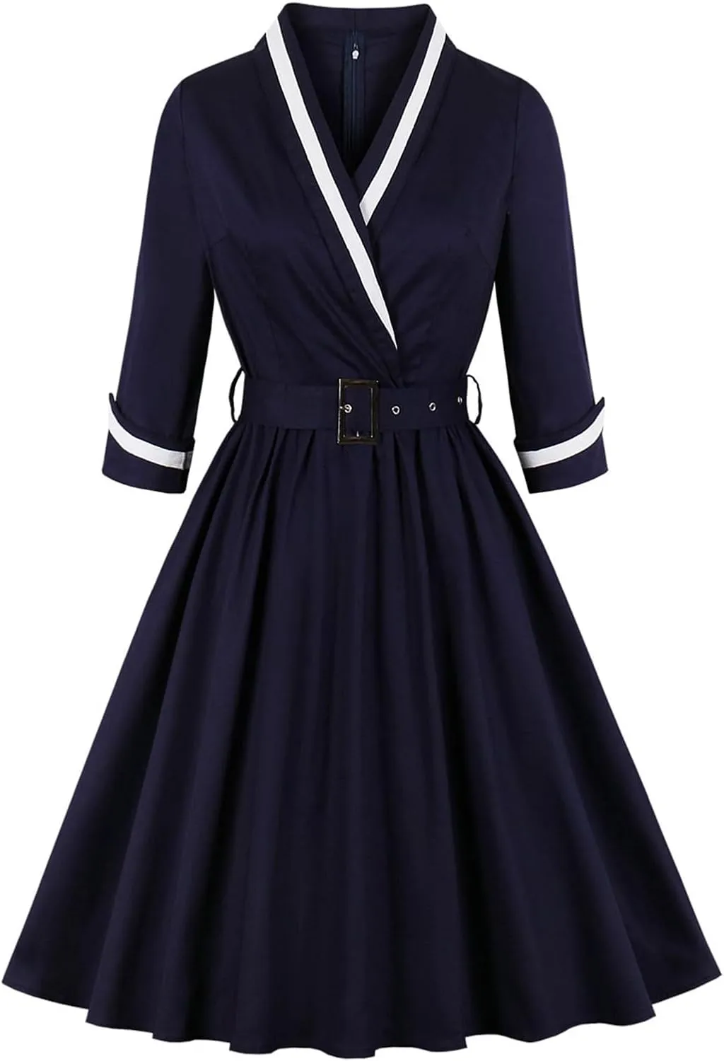 Women Vintage Evening Dress V Neck Long Sleeve Cocktail A Line Midi Gown Wedding Guest Bodycon Prom Dresses