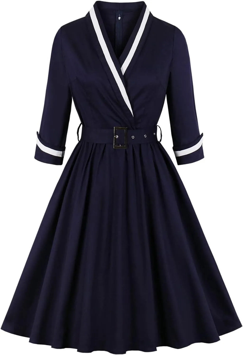 Women Vintage Evening Dress V Neck Long Sleeve Cocktail A Line Midi Gown Wedding Guest Bodycon Prom Dresses