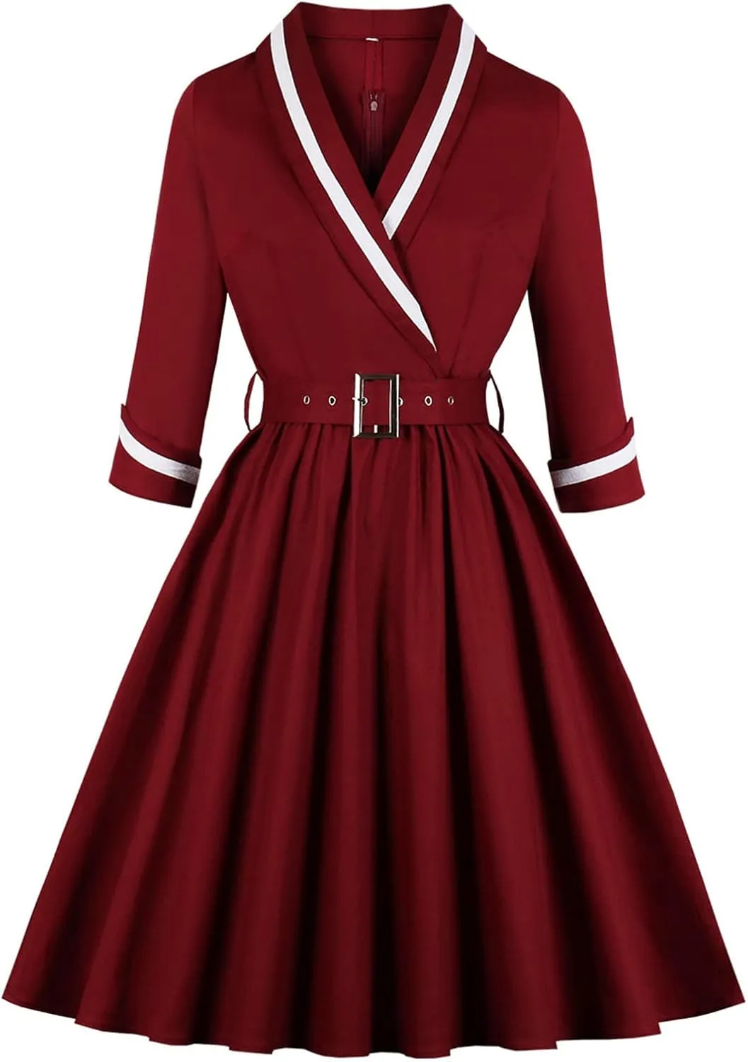 Women Vintage Evening Dress V Neck Long Sleeve Cocktail A Line Midi Gown Wedding Guest Bodycon Prom Dresses