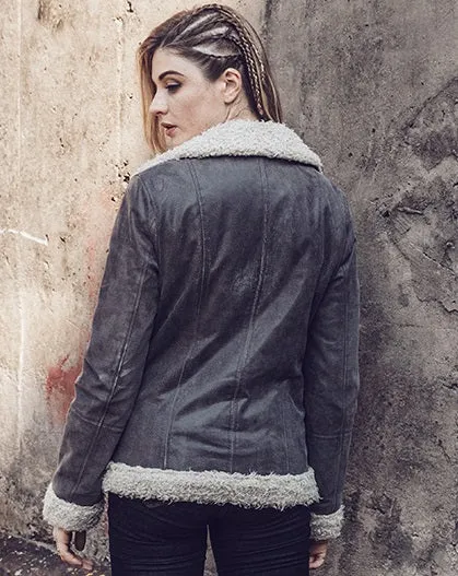 Women Winter's Faux Fur Shearling Leather Jacket By TJS