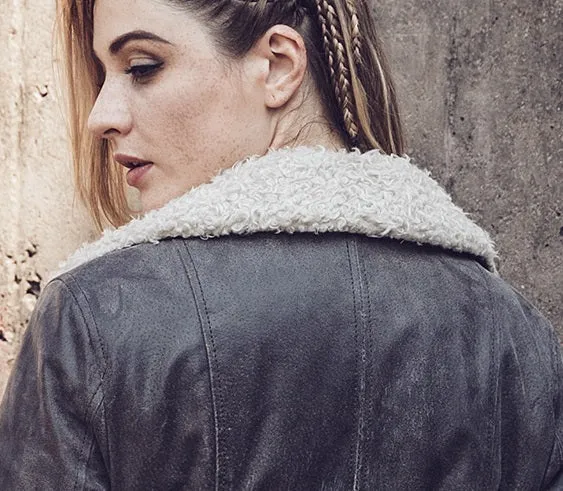 Women Winter's Faux Fur Shearling Leather Jacket By TJS