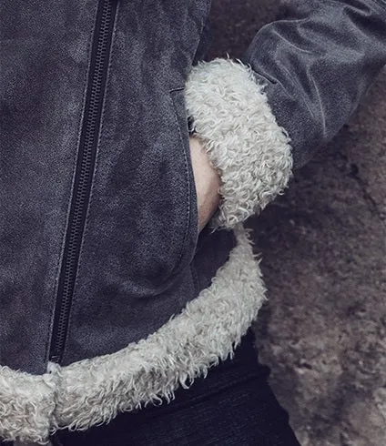 Women Winter's Faux Fur Shearling Leather Jacket By TJS