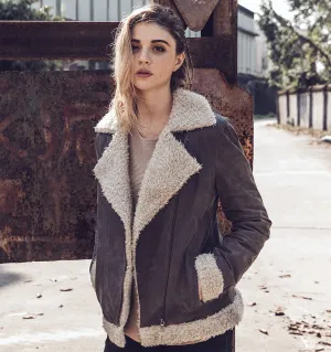 Women Winter's Faux Fur Shearling Leather Jacket By TJS
