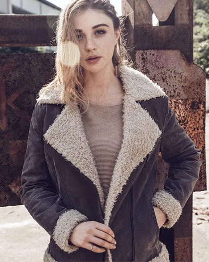 Women Winter's Faux Fur Shearling Leather Jacket By TJS