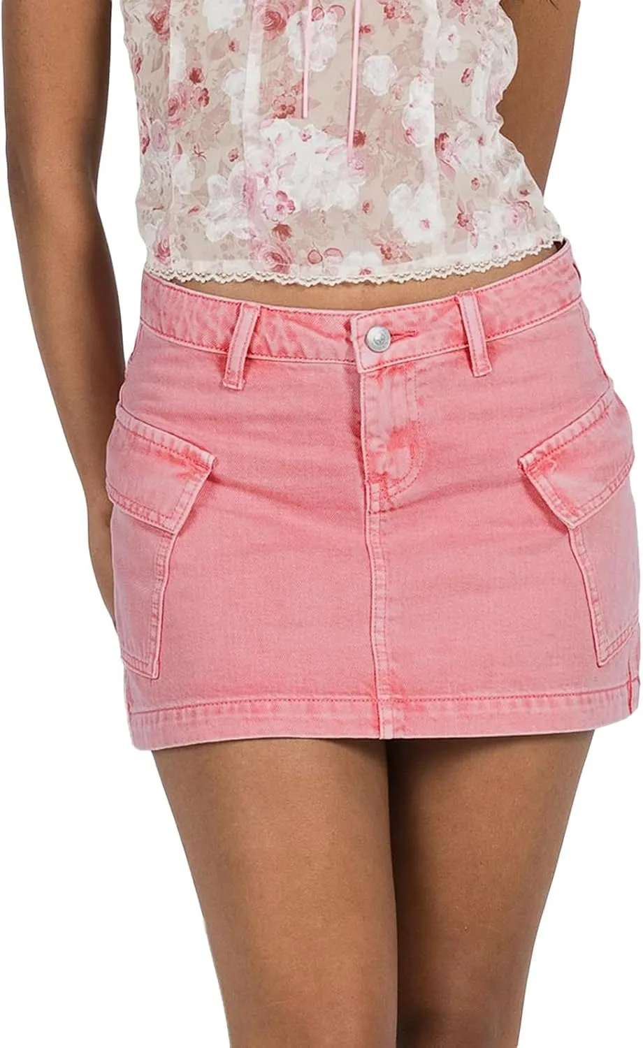 Women Y2k Denim Mini Skirts Vintage Mid Rise Slim Cargo Denim Skirts Bodycon Mini Jean Skirts with Pockets