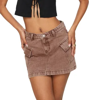 Women Y2k Denim Mini Skirts Vintage Mid Rise Slim Cargo Denim Skirts Bodycon Mini Jean Skirts with Pockets