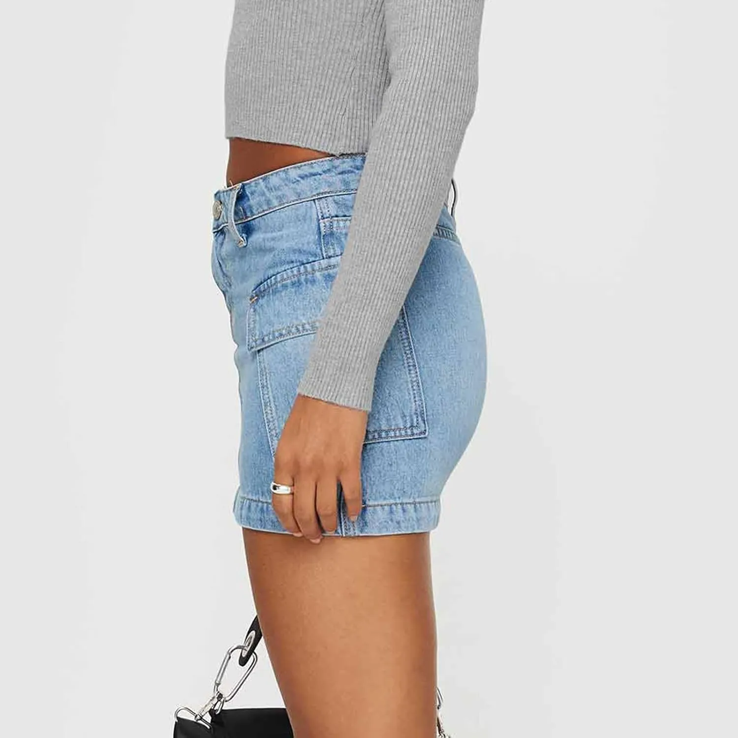 Women Y2k Denim Mini Skirts Vintage Mid Rise Slim Cargo Denim Skirts Bodycon Mini Jean Skirts with Pockets
