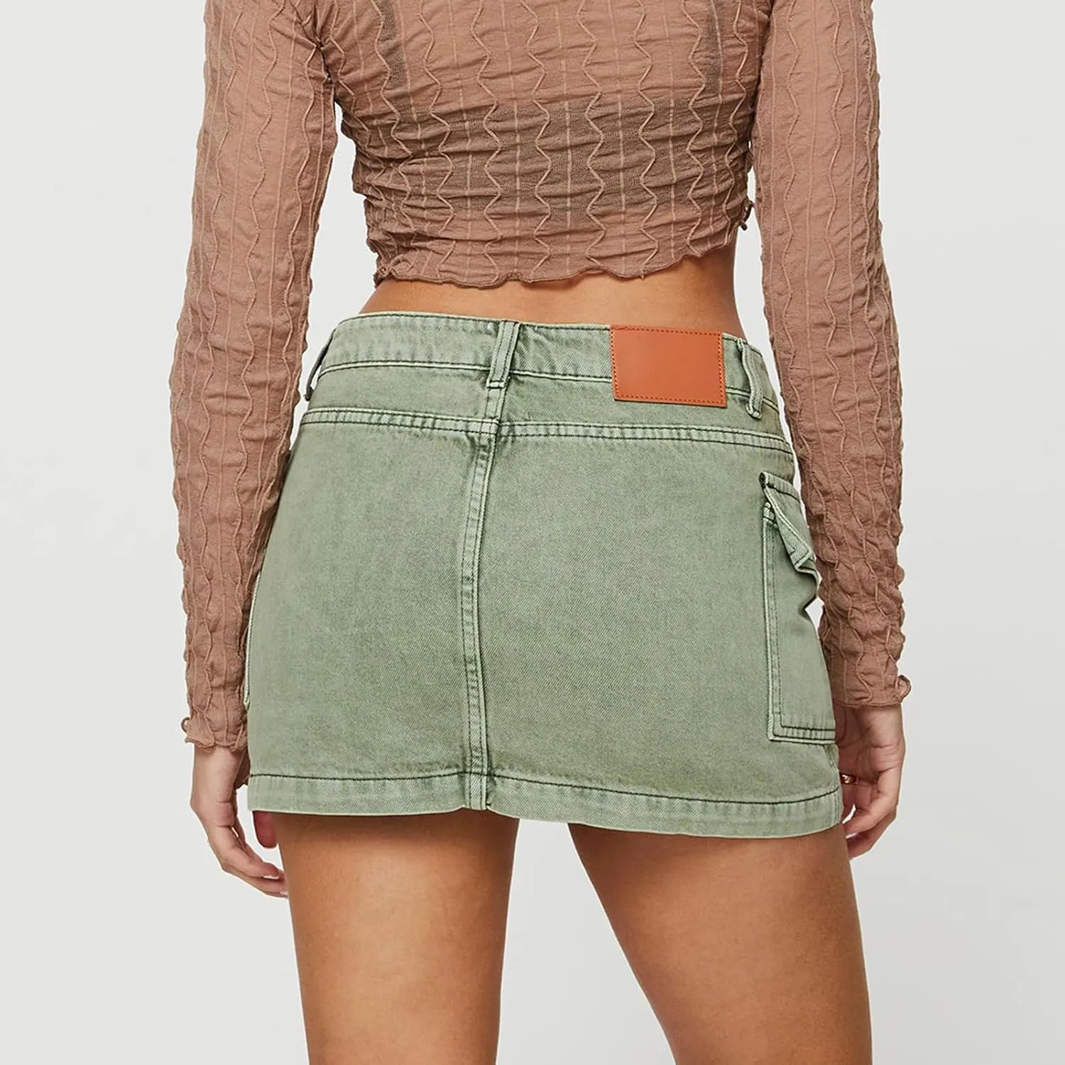 Women Y2k Denim Mini Skirts Vintage Mid Rise Slim Cargo Denim Skirts Bodycon Mini Jean Skirts with Pockets
