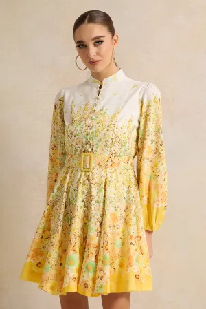 Women Yellow Printed Mini Dress