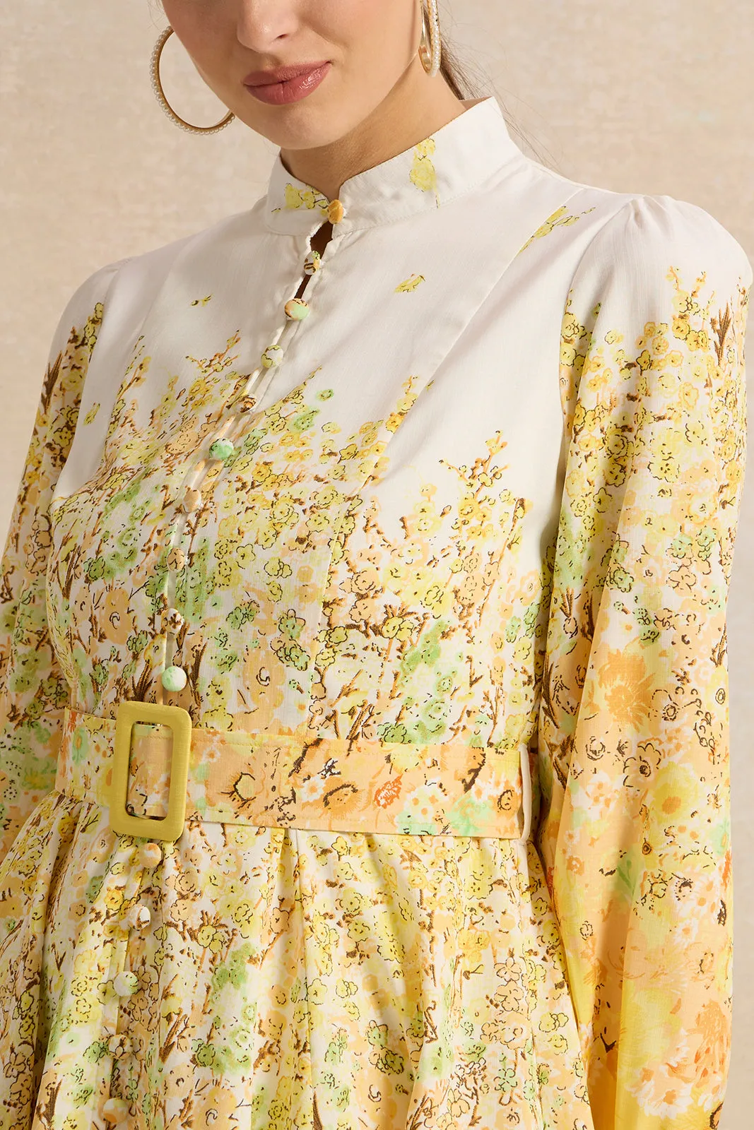 Women Yellow Printed Mini Dress