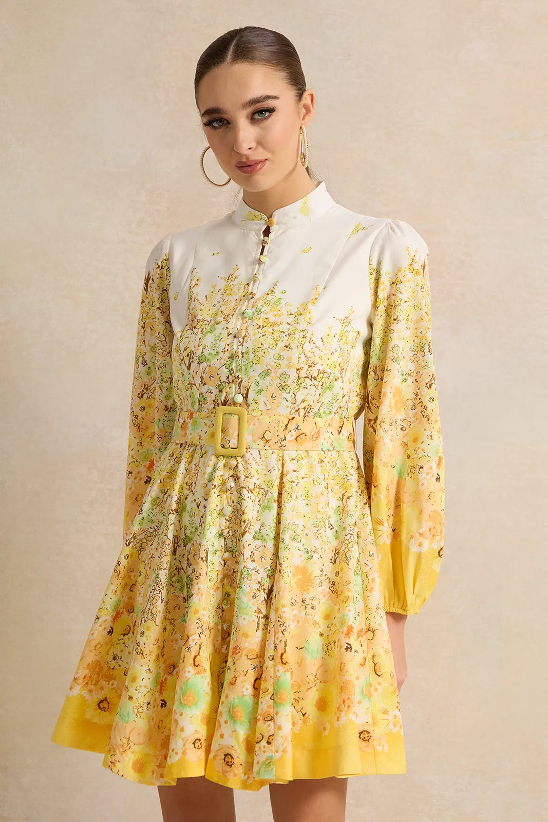 Women Yellow Printed Mini Dress