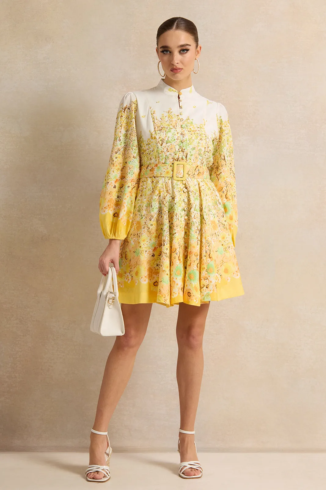 Women Yellow Printed Mini Dress