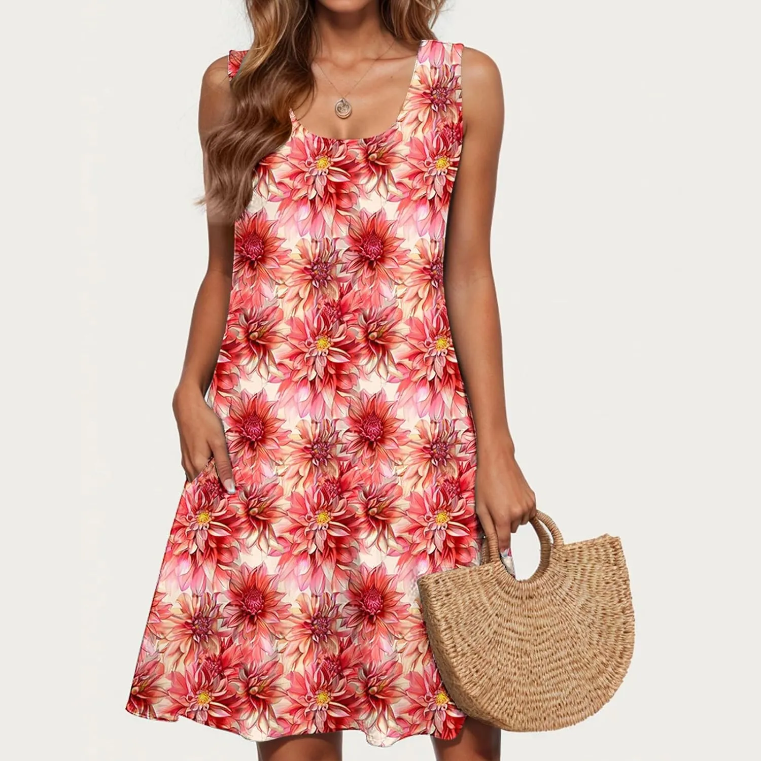 Women's 2025 Summer Casual Floral Boho Dress Elegant Halter Flowy Ruffle Midi Dress Sundresses Casual Beach Dresses