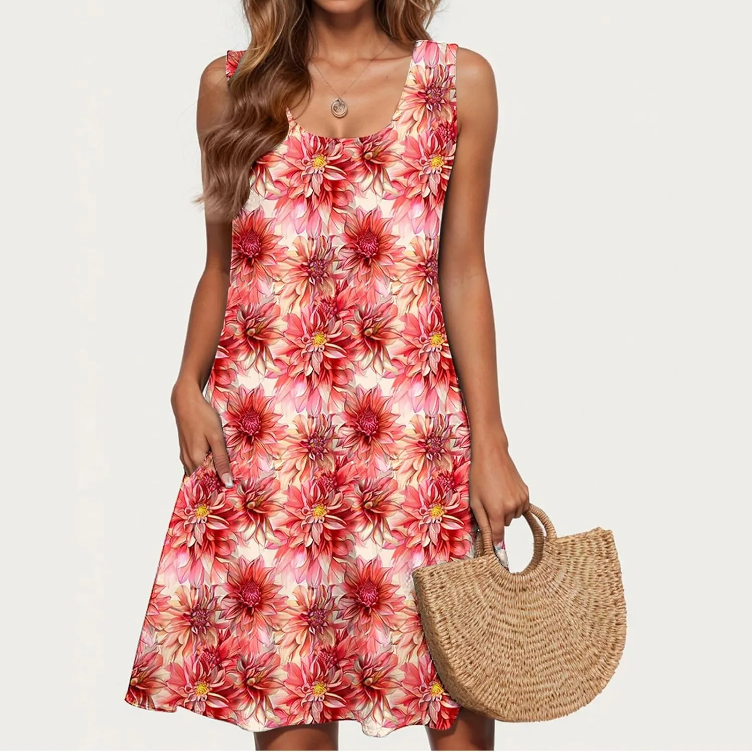 Women's 2025 Summer Casual Floral Boho Dress Elegant Halter Flowy Ruffle Midi Dress Sundresses Casual Beach Dresses
