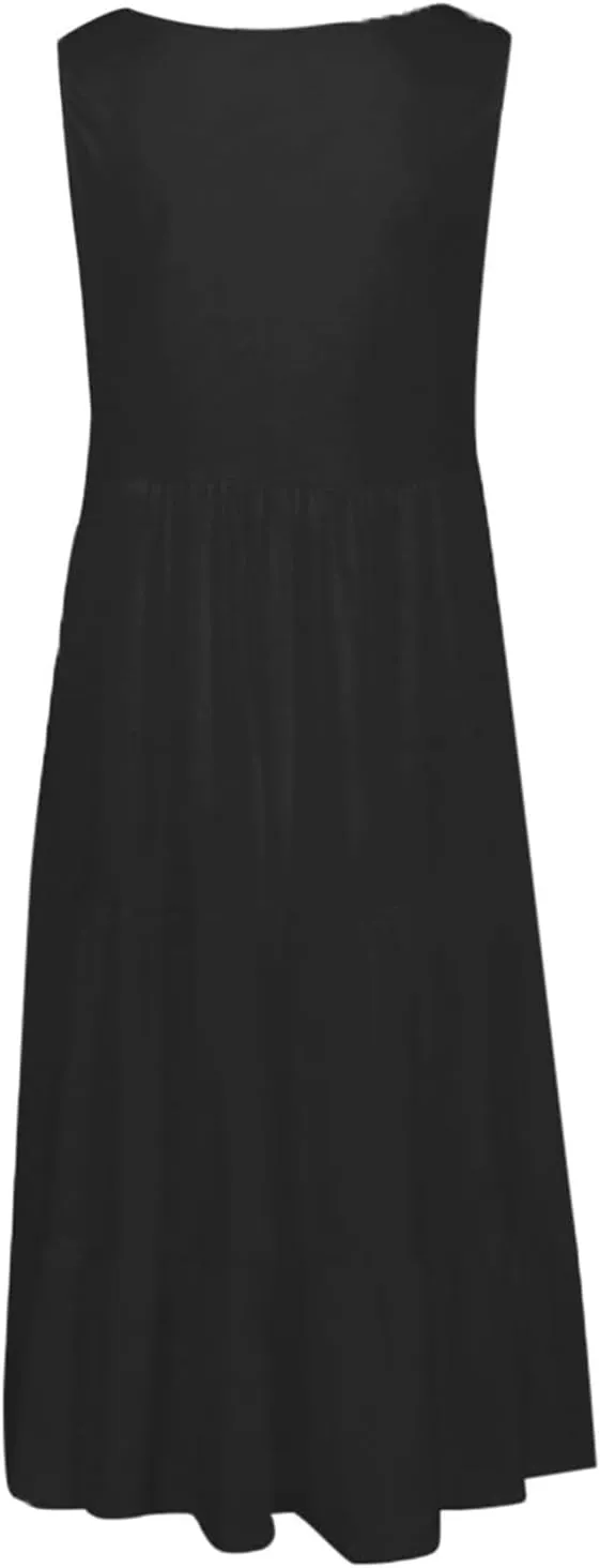 Women's 2025 Summer Lace Strap Sleeveless Square Neck Smocked High Waist Ruffle Hollow Out Flowy A Line Maxi Dress