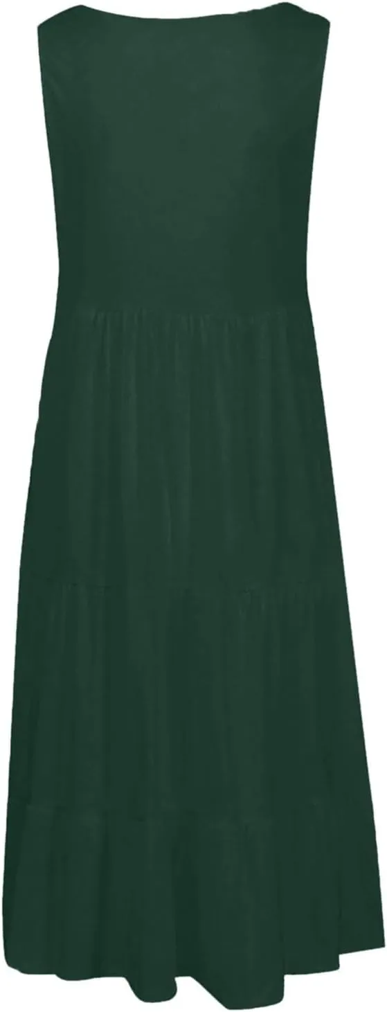 Women's 2025 Summer Lace Strap Sleeveless Square Neck Smocked High Waist Ruffle Hollow Out Flowy A Line Maxi Dress