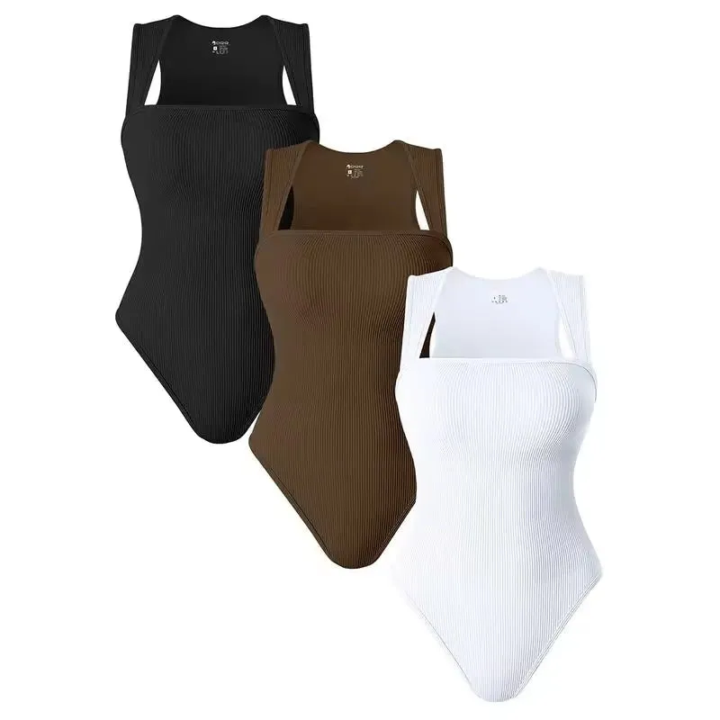 Women's 3 Piece Sexy Square Neck Sleeveless Bodysuits