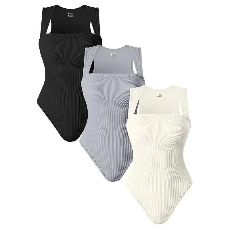 Women's 3 Piece Sexy Square Neck Sleeveless Bodysuits