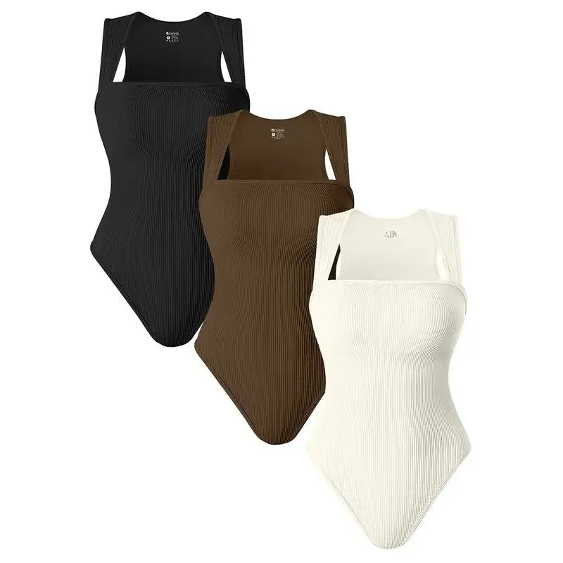 Women's 3 Piece Sexy Square Neck Sleeveless Bodysuits