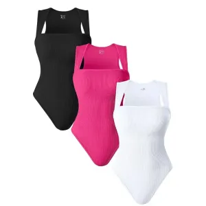 Women's 3 Piece Sexy Square Neck Sleeveless Bodysuits