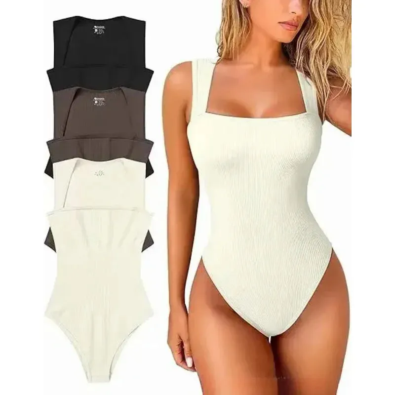 Women's 3 Piece Sexy Square Neck Sleeveless Bodysuits