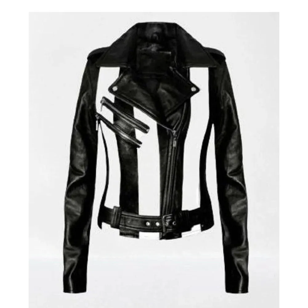 Women's And Girl's White And Black Stylish Two Tone Biker Jacket
