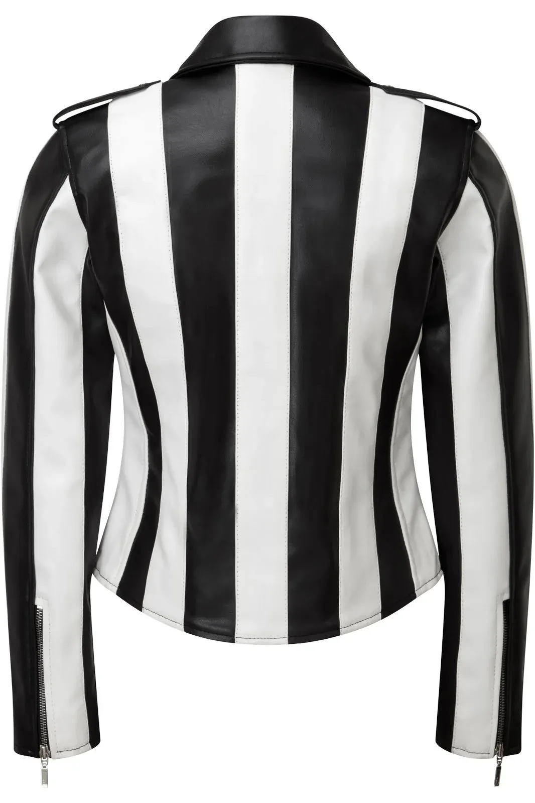 Women's And Girl's White And Black Stylish Two Tone Biker Jacket