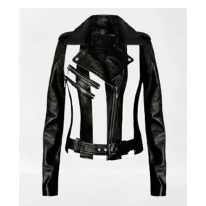 Women's And Girl's White And Black Stylish Two Tone Biker Jacket