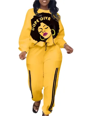 Women's Autumn Geometric Print Two-Piece Set - Casual Top & Pocket Pants Fashion Tracksuit Outfit