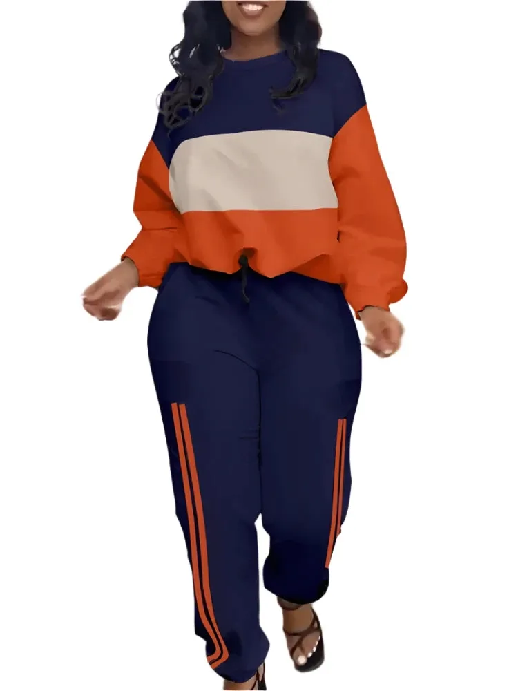 Women's Autumn Geometric Print Two-Piece Set - Casual Top & Pocket Pants Fashion Tracksuit Outfit
