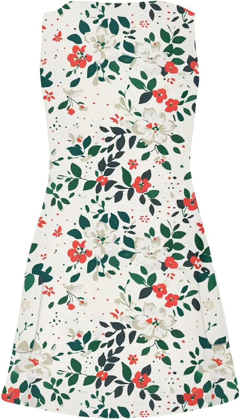 Women's Beach Dress Summer Fashion Floral Print V Neck Sleeveless Short Dress Casual Loose Breathable Sundress