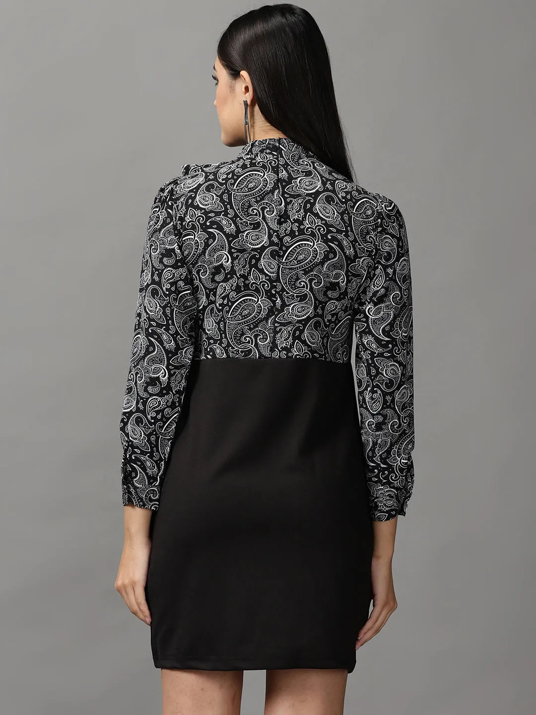 Women's Black Paisley A-Line Dress