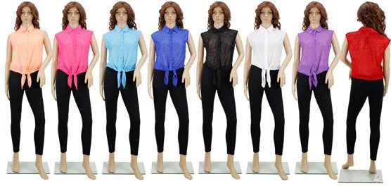 women's blouses - chiffon button down sleeveless Case of 72