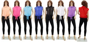 women's blouses - chiffon button down sleeveless Case of 72