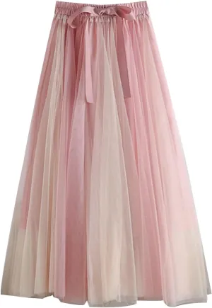 Women's Breathable Mesh Skirts Summer Fashion Elegant Pleated Layered Tutu Skirt Solid Flowy Evening Party Skorts