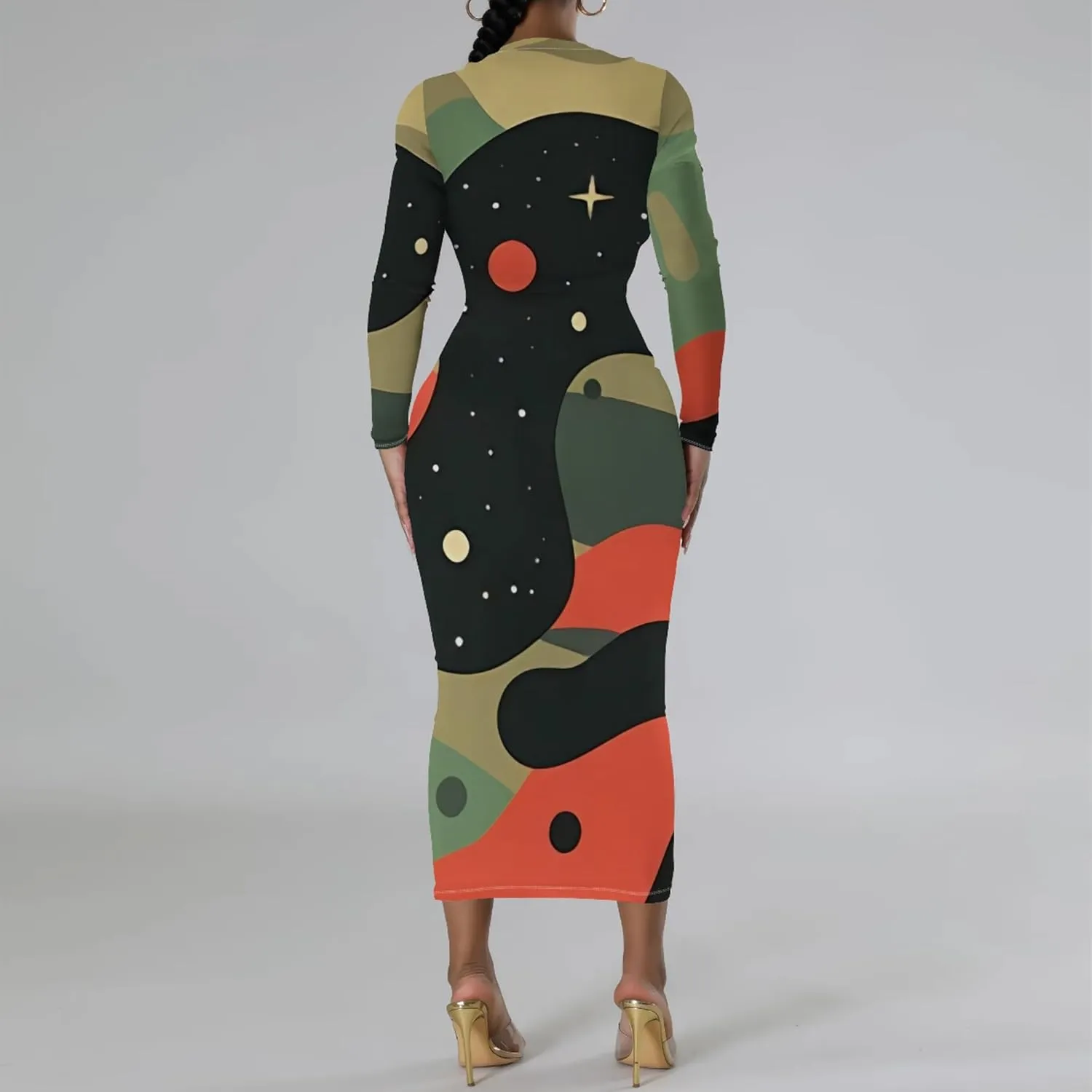 Women's Casual Basic Pencil Dress Sexy Crewneck Long Sleeve Cocktail Bodycon Midi Dress Elegant Club wear Party Outfits