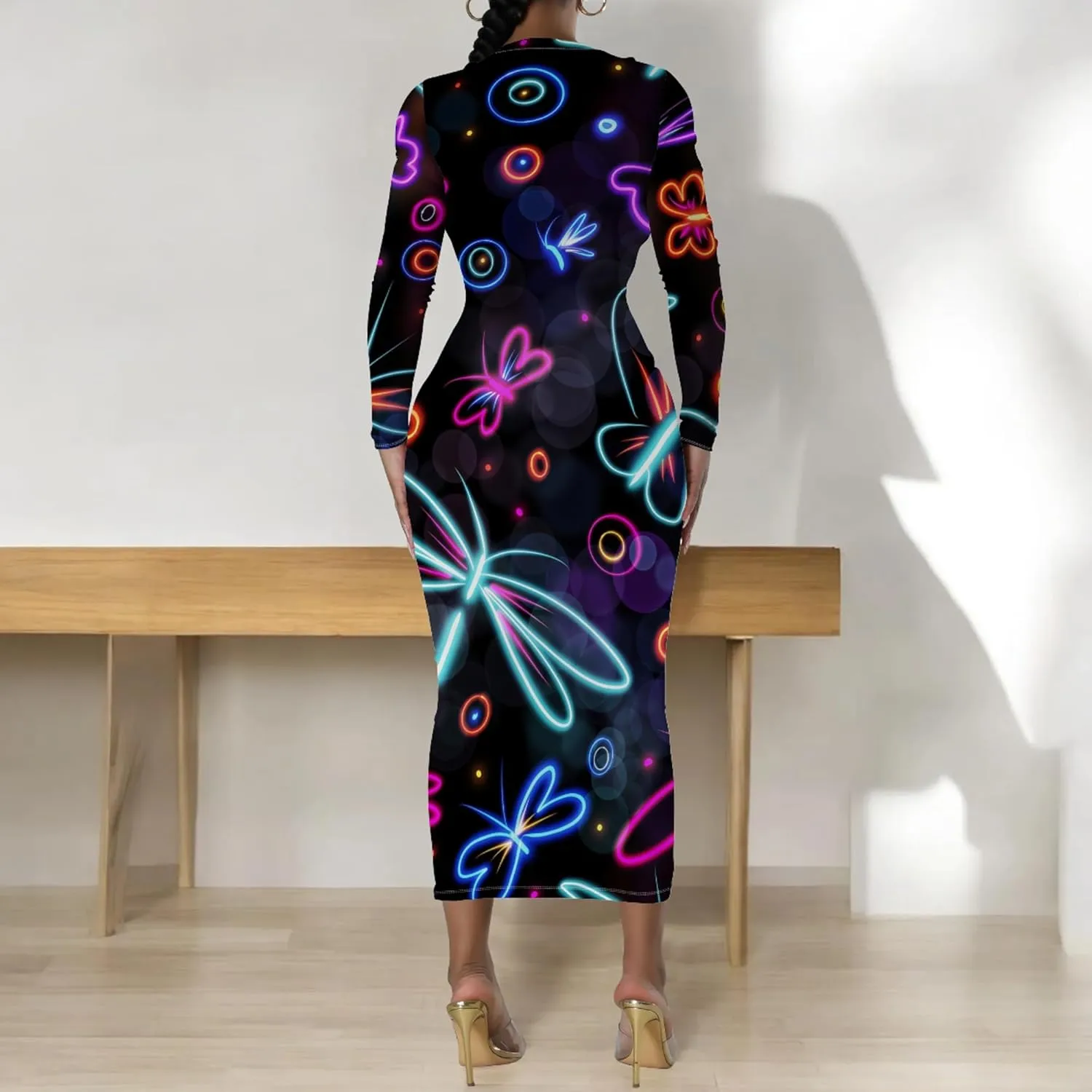 Women's Casual Basic Pencil Dress Sexy Crewneck Long Sleeve Cocktail Bodycon Midi Dress Elegant Club wear Party Outfits