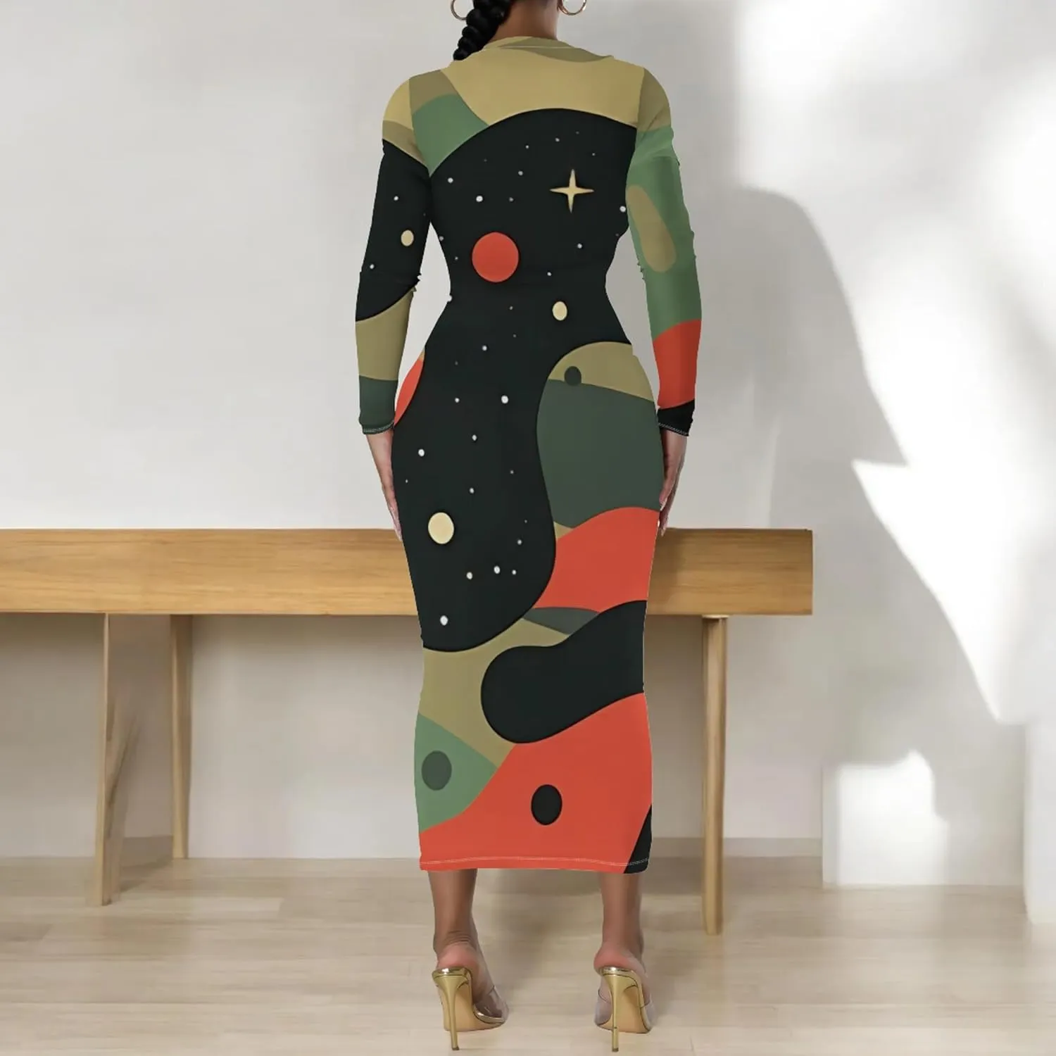 Women's Casual Basic Pencil Dress Sexy Crewneck Long Sleeve Cocktail Bodycon Midi Dress Elegant Club wear Party Outfits