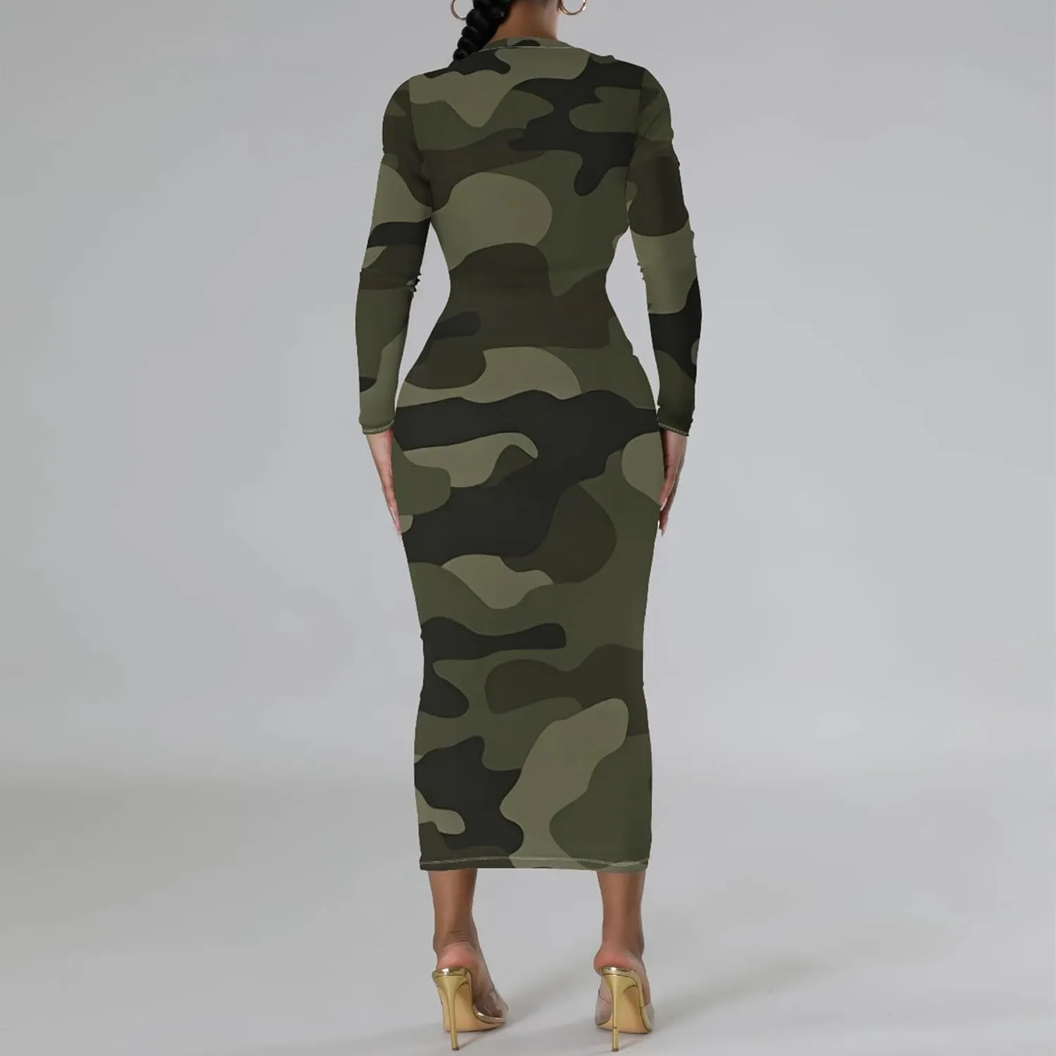 Women's Casual Basic Pencil Dress Sexy Crewneck Long Sleeve Cocktail Bodycon Midi Dress Elegant Club wear Party Outfits