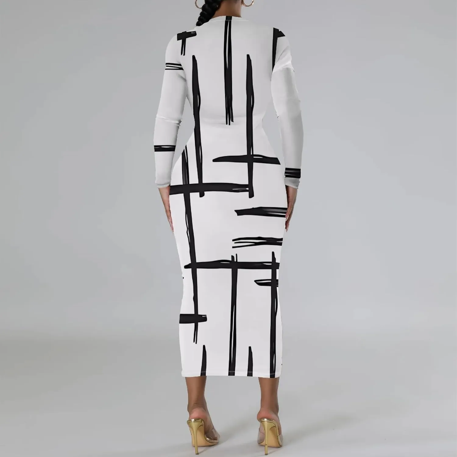Women's Casual Basic Pencil Dress Sexy Crewneck Long Sleeve Cocktail Bodycon Midi Dress Elegant Club wear Party Outfits