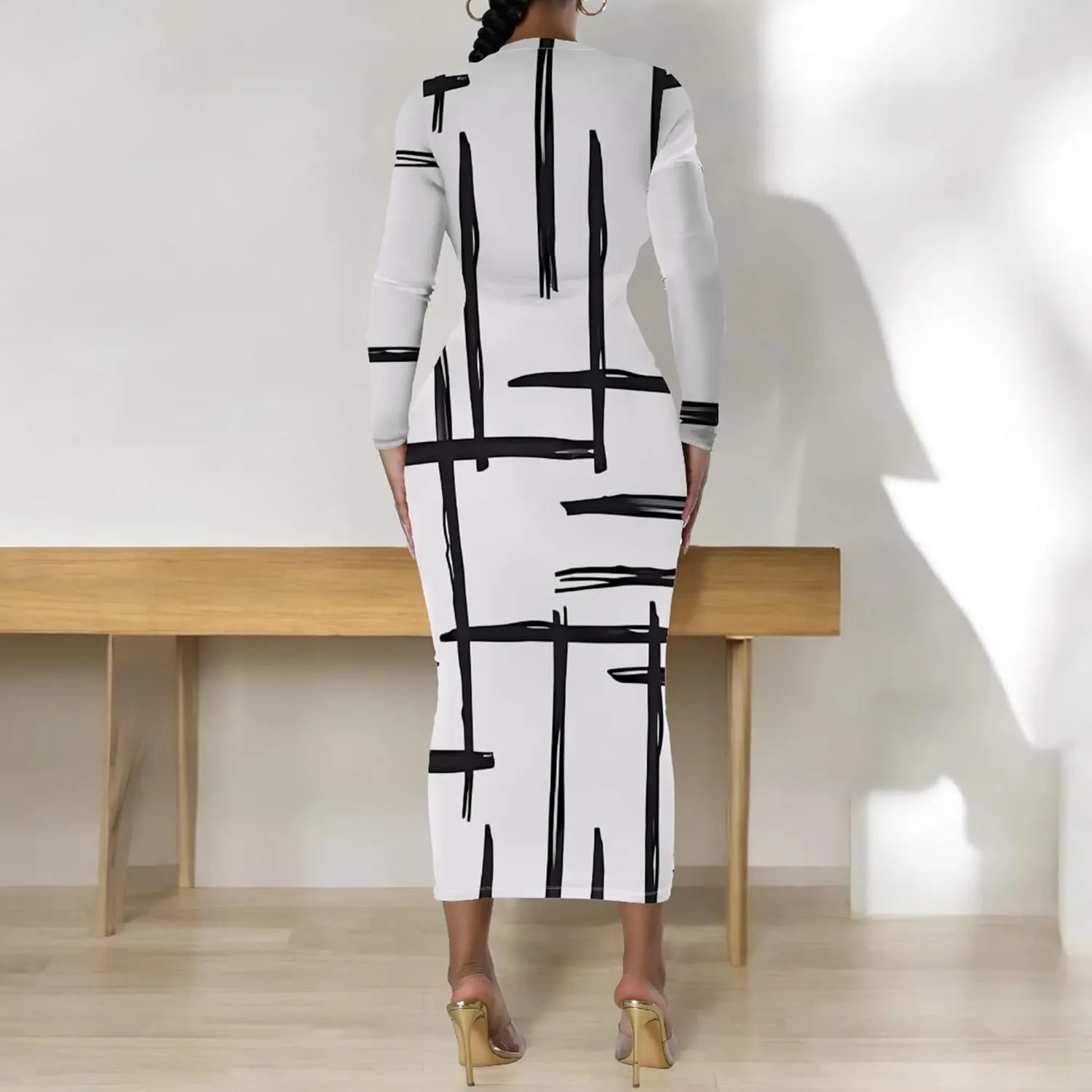 Women's Casual Basic Pencil Dress Sexy Crewneck Long Sleeve Cocktail Bodycon Midi Dress Elegant Club wear Party Outfits