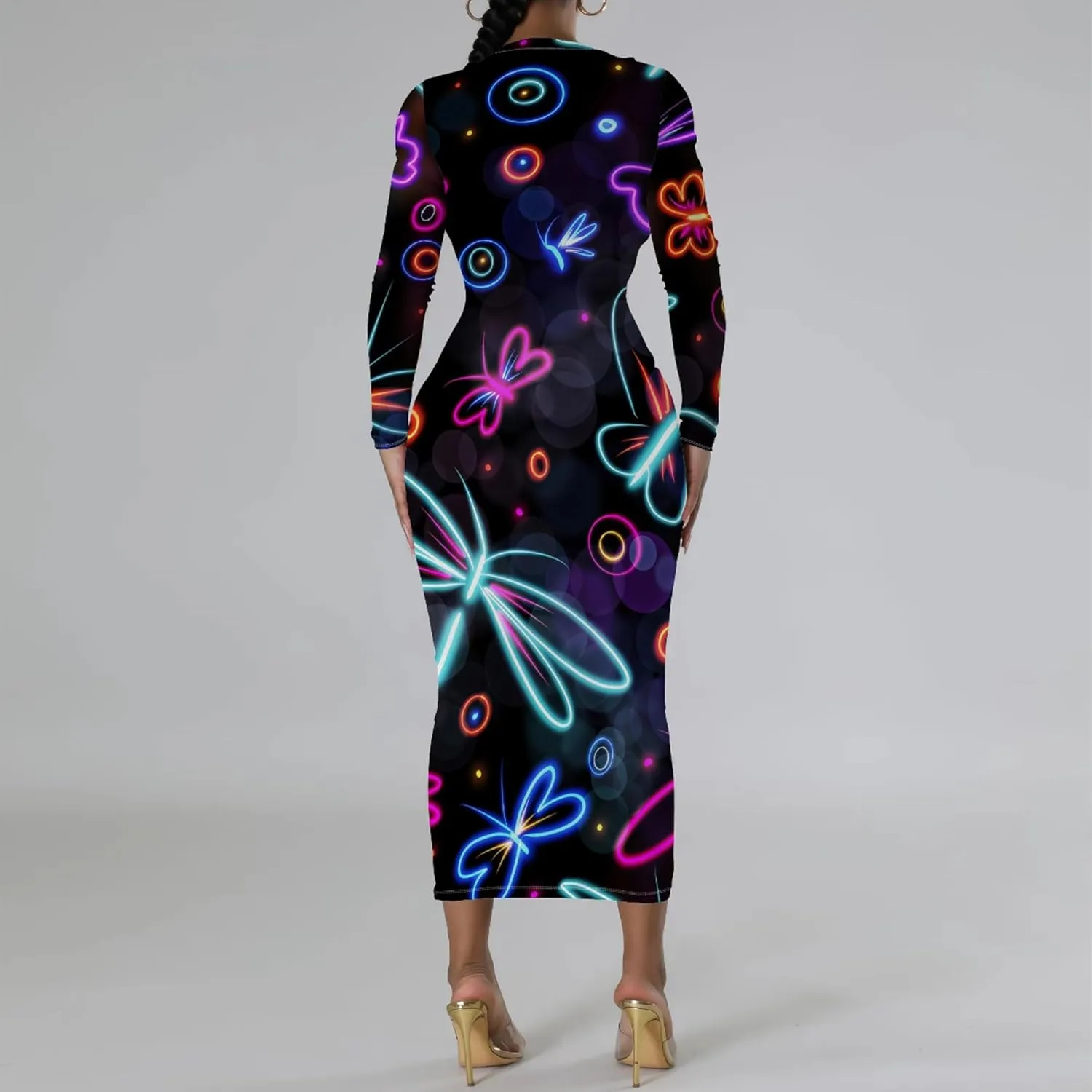 Women's Casual Basic Pencil Dress Sexy Crewneck Long Sleeve Cocktail Bodycon Midi Dress Elegant Club wear Party Outfits