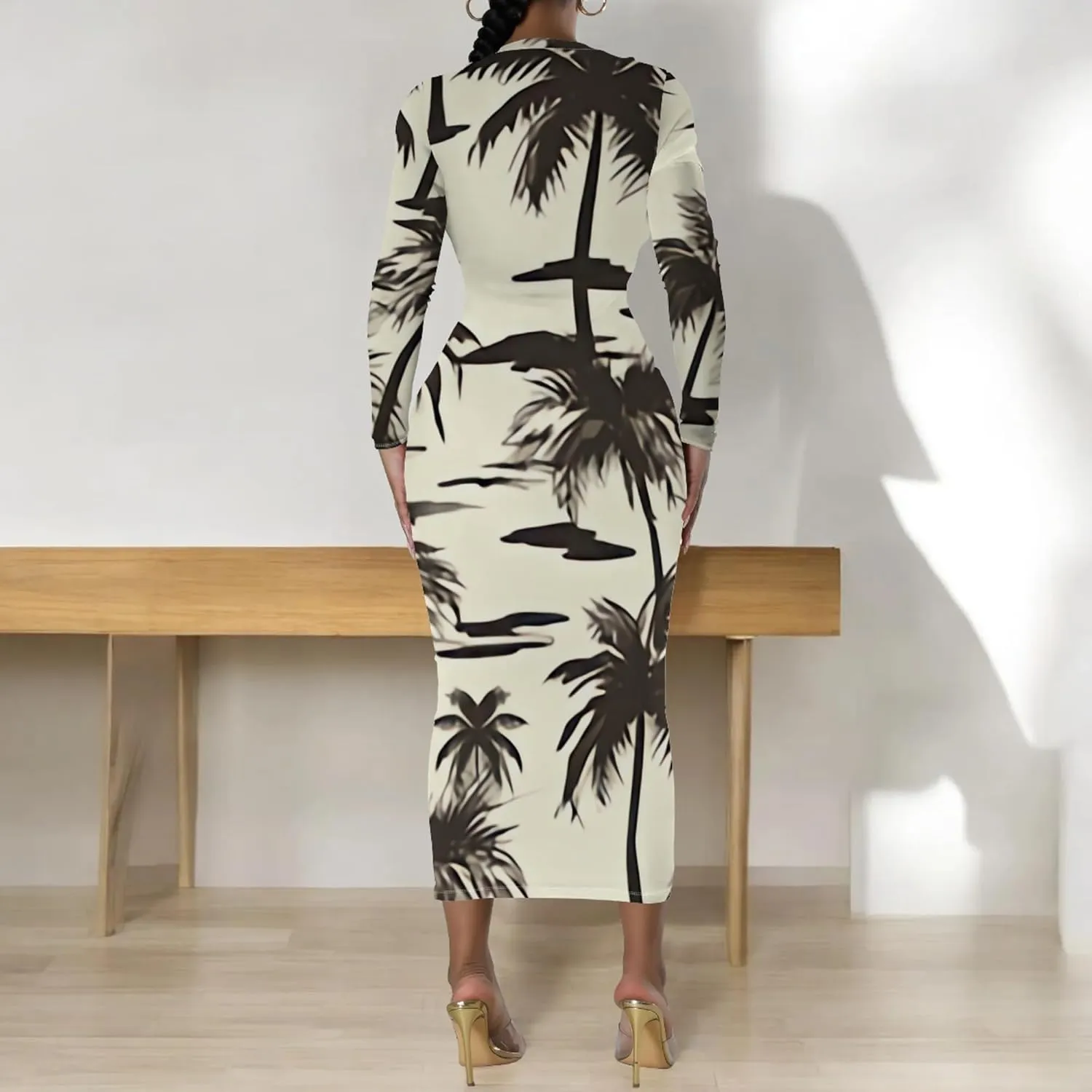 Women's Casual Basic Pencil Dress Sexy Crewneck Long Sleeve Cocktail Bodycon Midi Dress Elegant Club wear Party Outfits