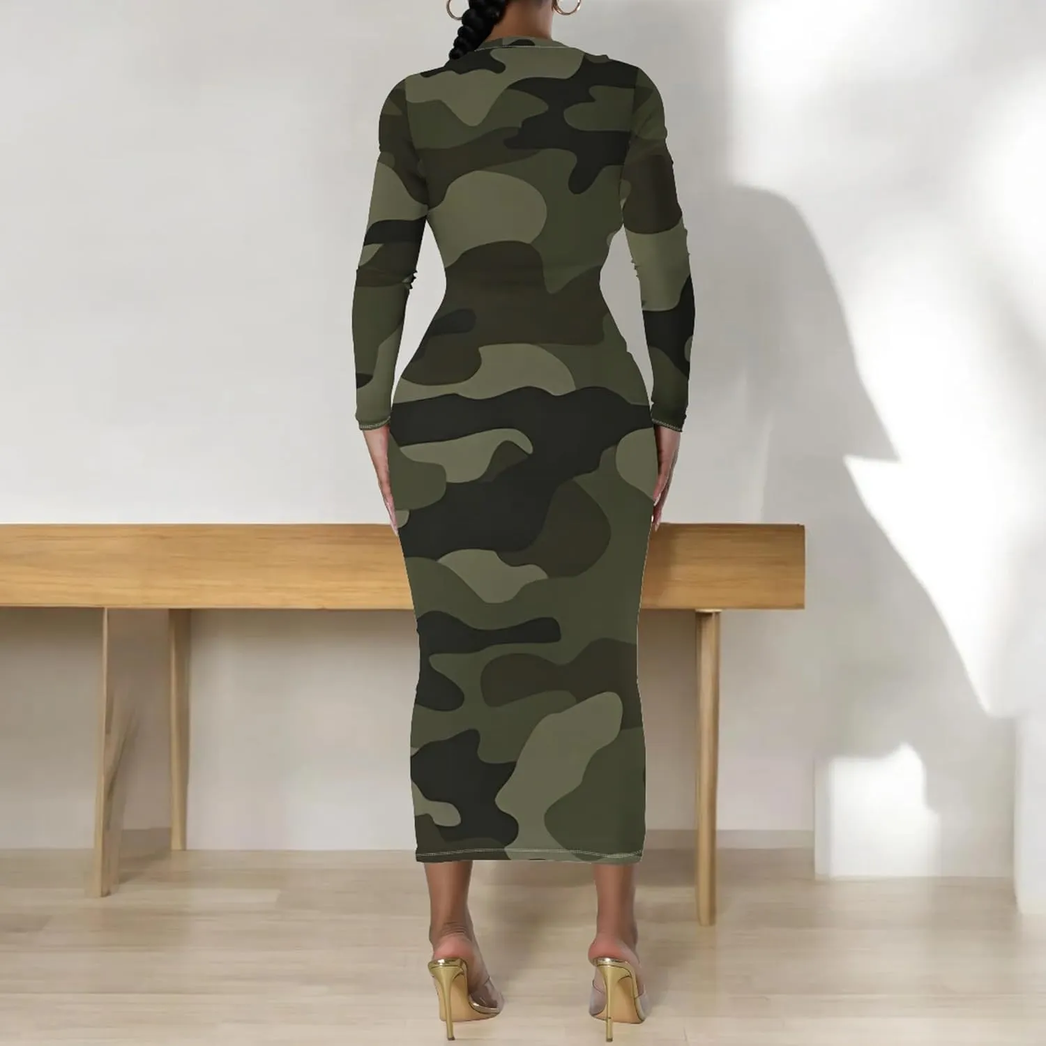 Women's Casual Basic Pencil Dress Sexy Crewneck Long Sleeve Cocktail Bodycon Midi Dress Elegant Club wear Party Outfits