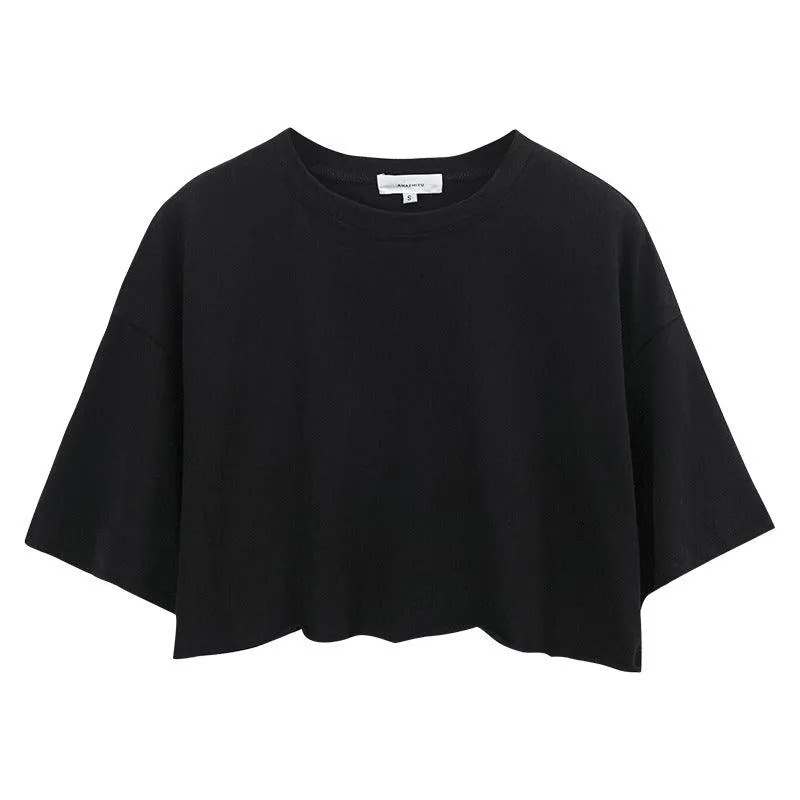 Women's Casual Crop T-Shirt - Loose Fit, Cotton