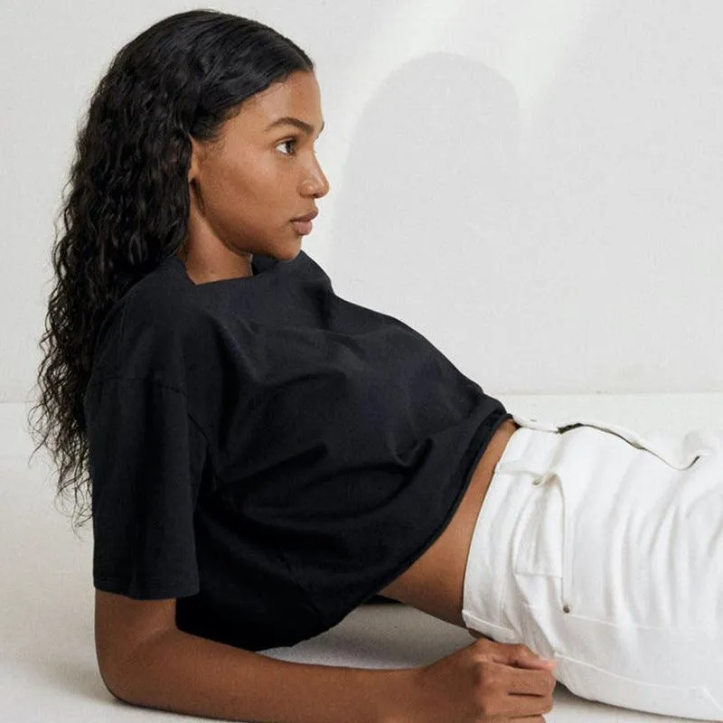 Women's Casual Crop T-Shirt - Loose Fit, Cotton