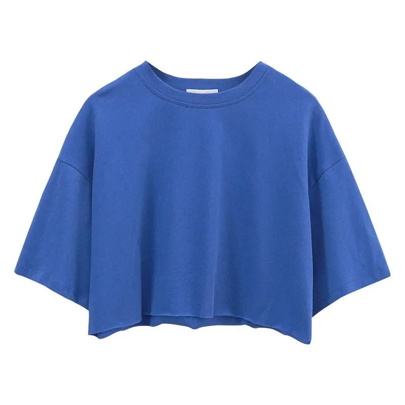 Women's Casual Crop T-Shirt - Loose Fit, Cotton